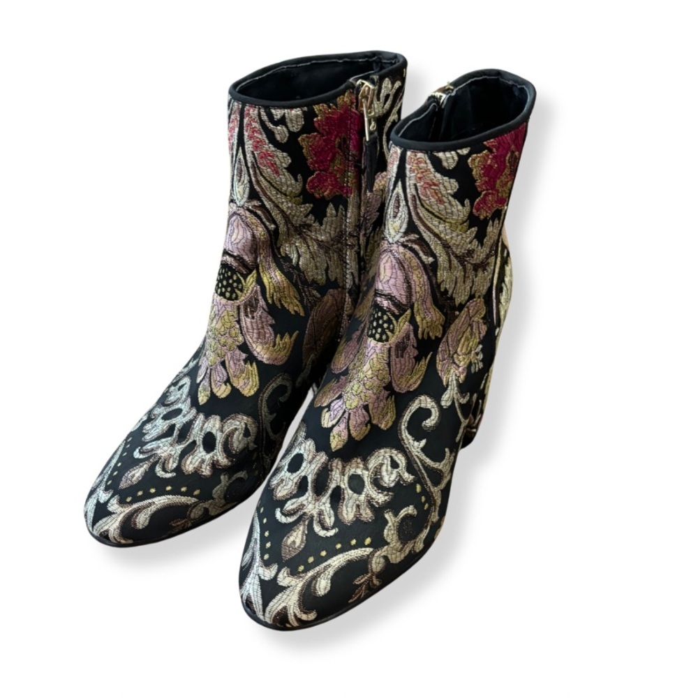✨ Sam Edelman Taye Metallic Jacquard Ankle Boots – Floral Brocade | Size 8.5 ✨